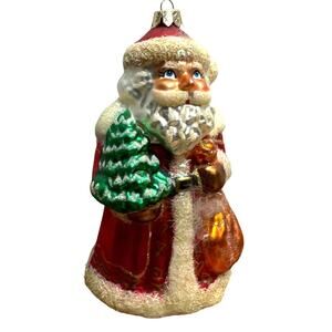 Northstar Santa Christmas Ornament Poland Hand Blown Glass Santa w/ Tree & Gifts